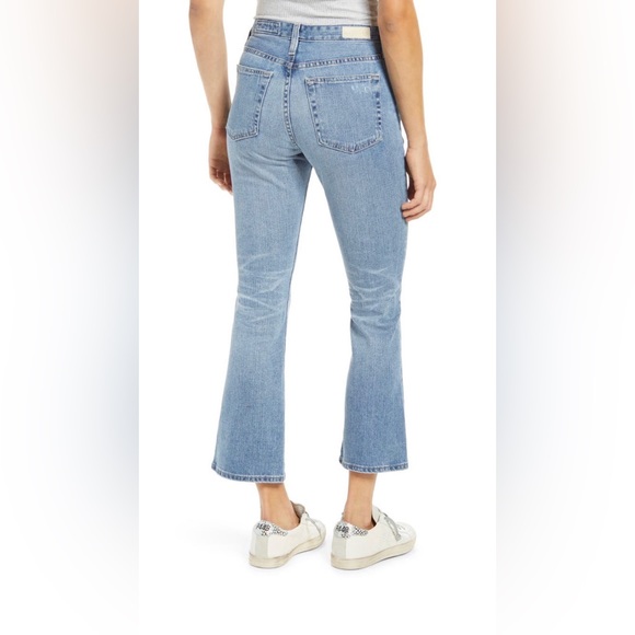 NWT AG Denim Jodi Crop Highrise Slim Flare Jeans Medium Blue Distressed Size 32 - Picture 5 of 14